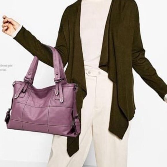 PU Leather Lavender Purple Tote Bag Purse - Picture 9 of 10